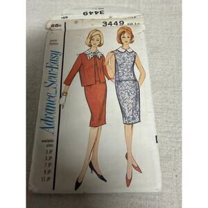 Vintage Mod 60s Junior Petite Dress Jacket Sewing Pattern Size 3 Advance 3449 US